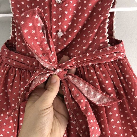 Vintage Girls Pinafore Circle Dress 18 Months Polka Dot Floral Button Tie Waist - Picture 8 of 12